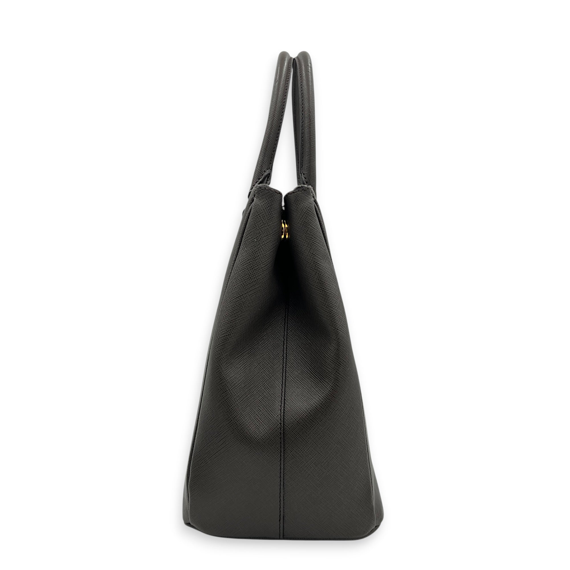 Galleria Top Handle Bag Large Argilla in Saffiano Leather, Gold hardware
