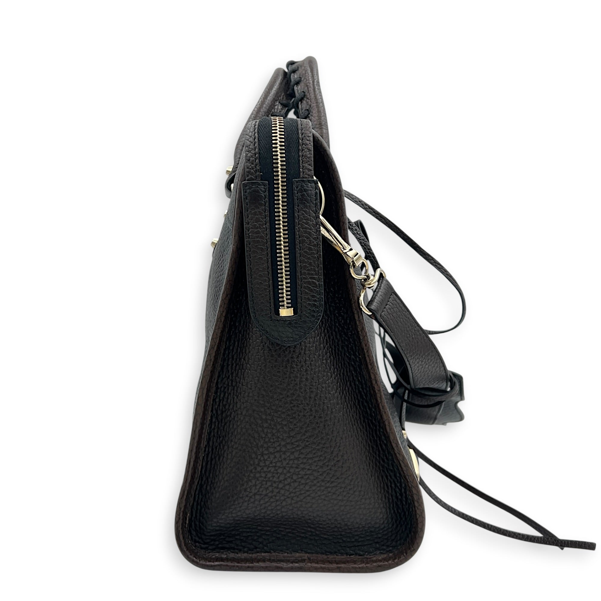 City Top Handle Bag Medium Brown in Calfskin, Gold hardware