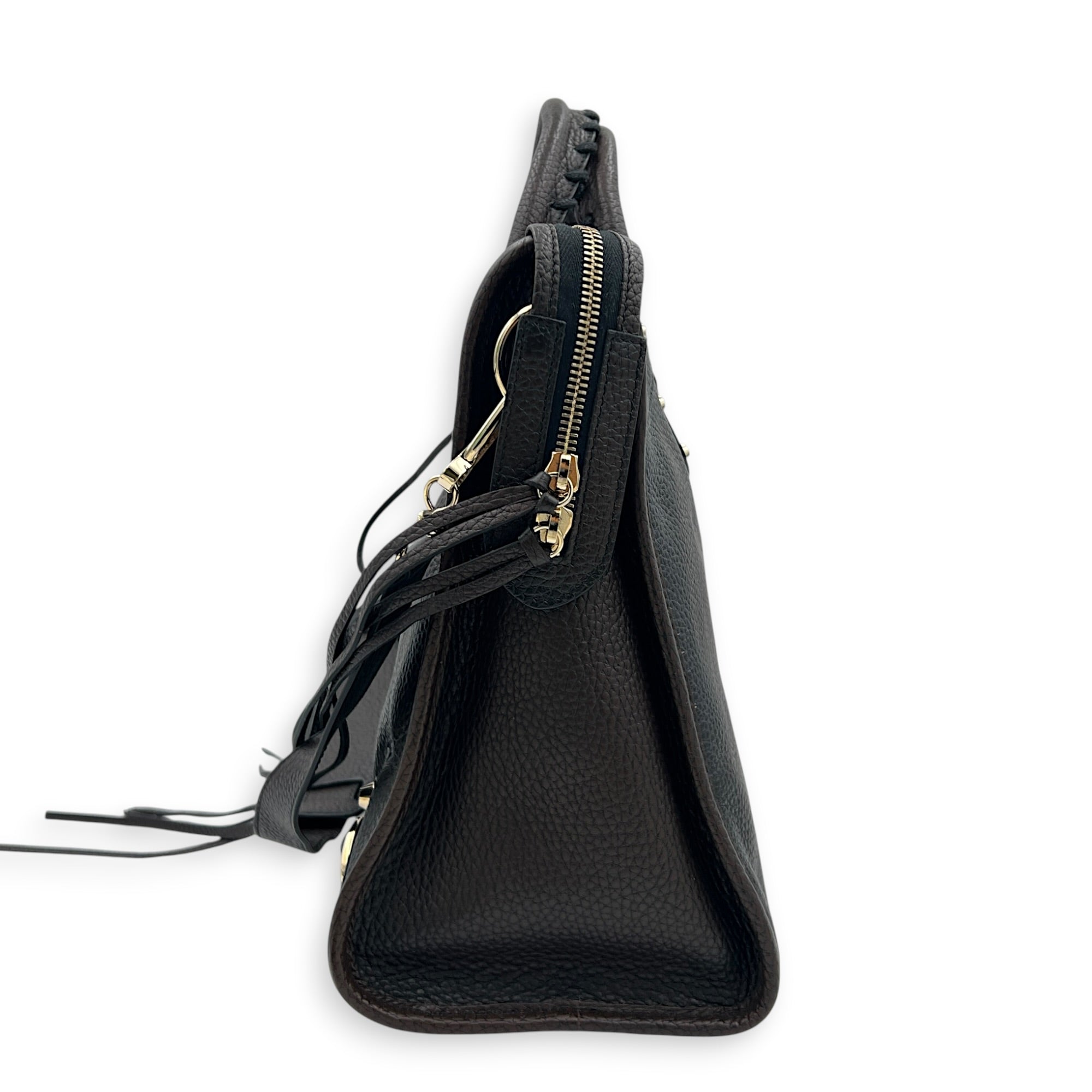 City Top Handle Bag Medium Brown in Calfskin, Gold hardware