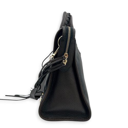 City Top Handle Bag Medium Brown in Calfskin, Gold hardware