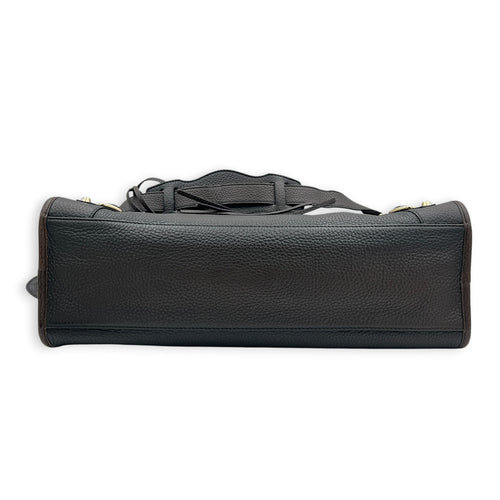 City Top Handle Bag Medium Brown in Calfskin, Gold hardware