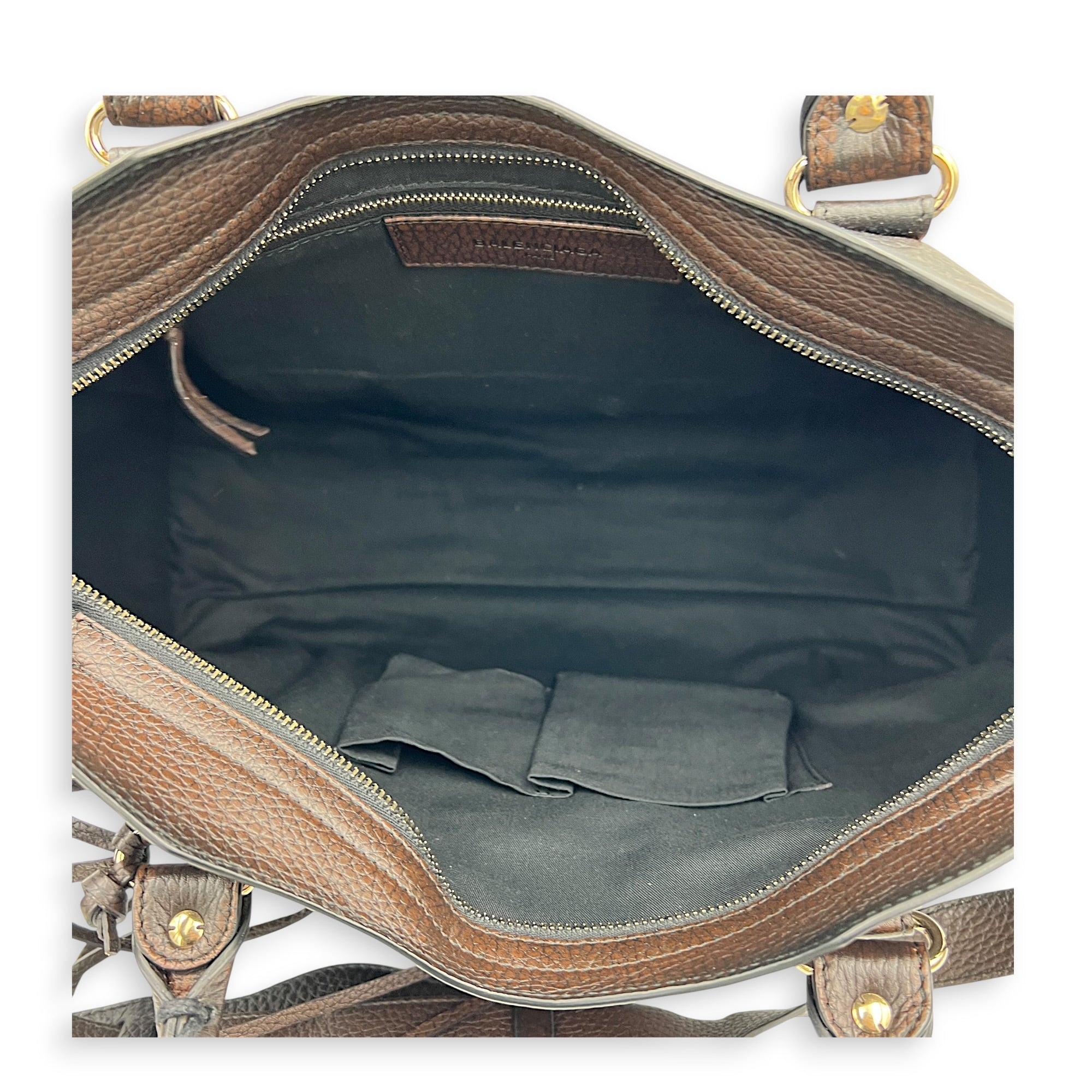 City Top Handle Bag Medium Brown in Calfskin, Gold hardware