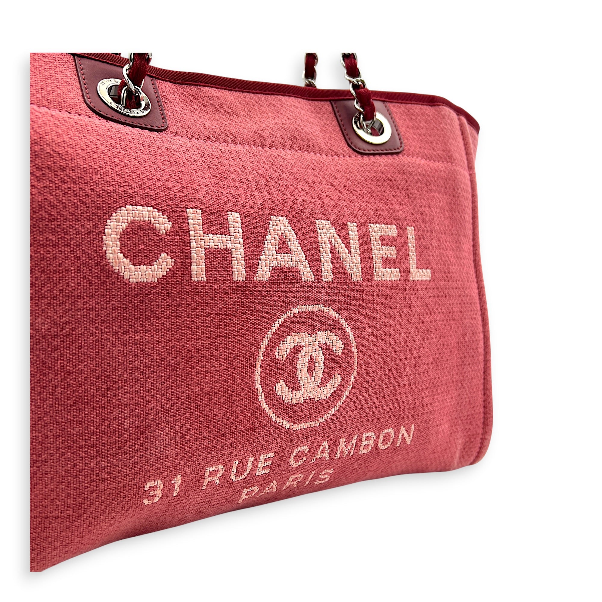 Deauville Tote Bag Large Pink in Canvas, Silver hardware
