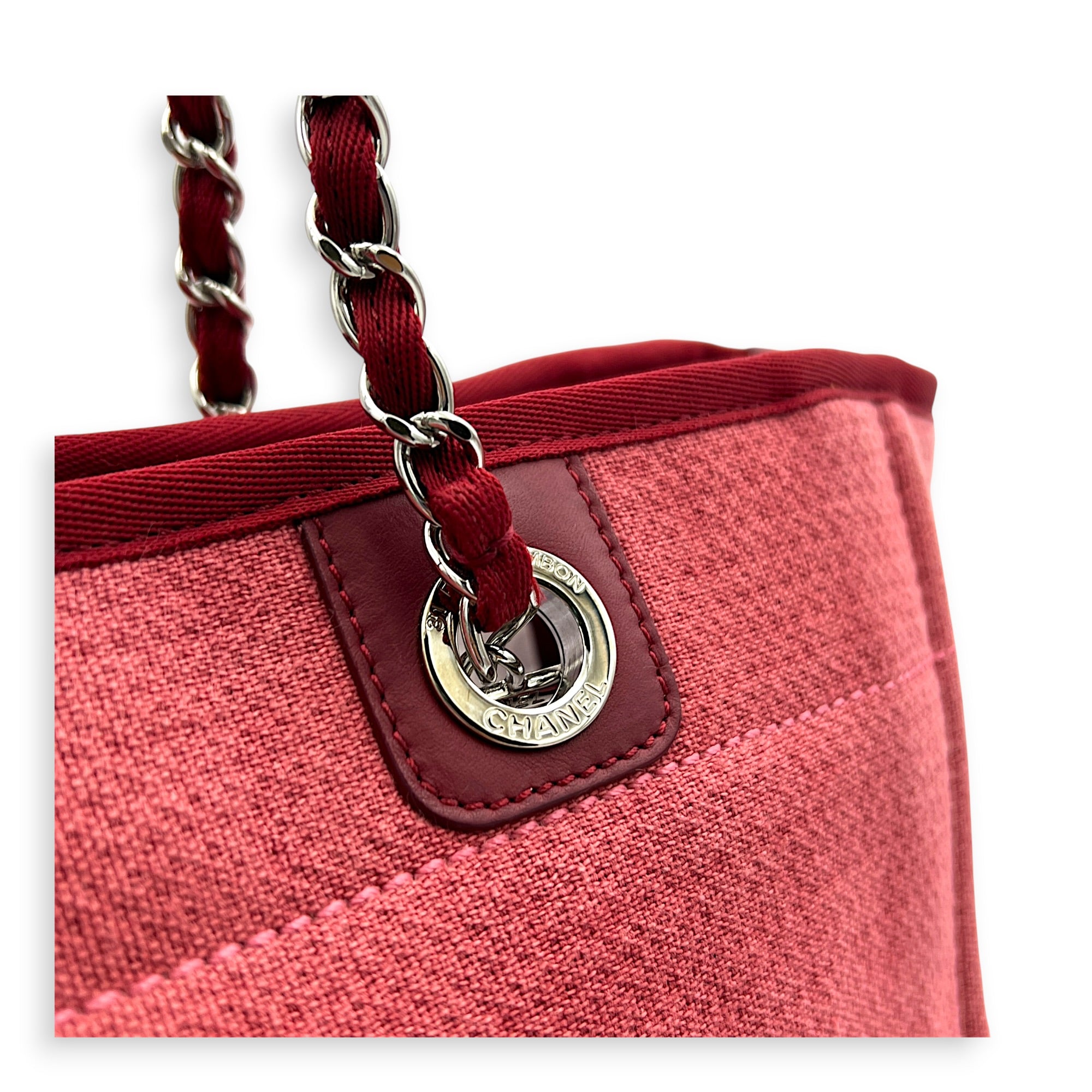 Deauville Tote Bag Large Pink in Canvas, Silver hardware