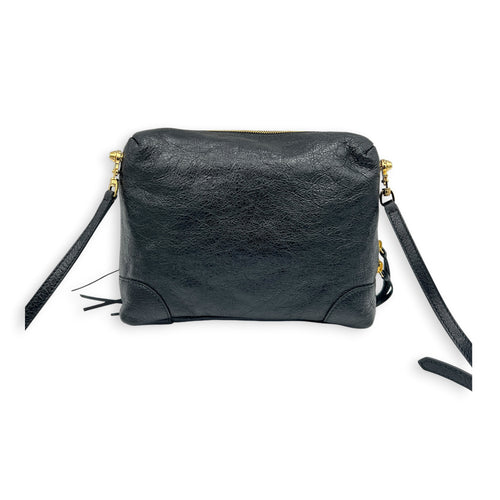 City Shoulder Bag Noir in Distressed Leather, Gold hardware