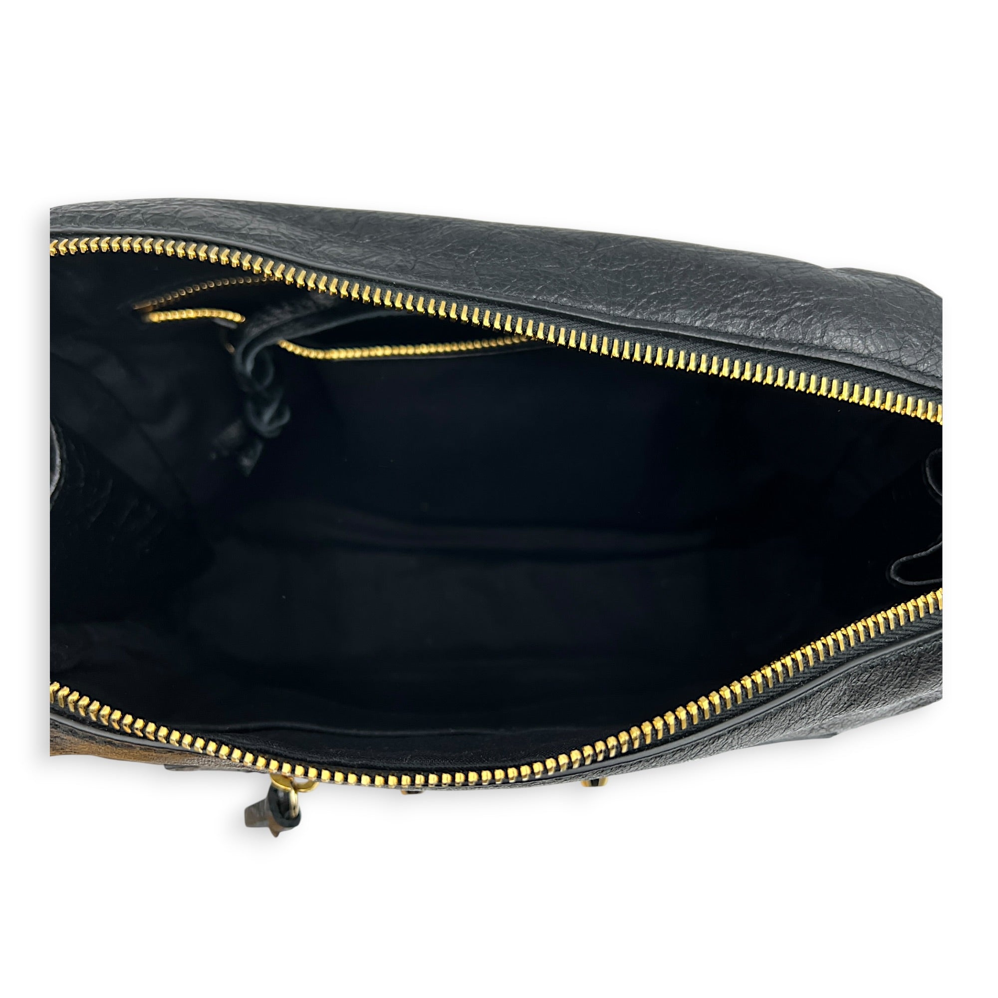 City Shoulder Bag Noir in Distressed Leather, Gold hardware