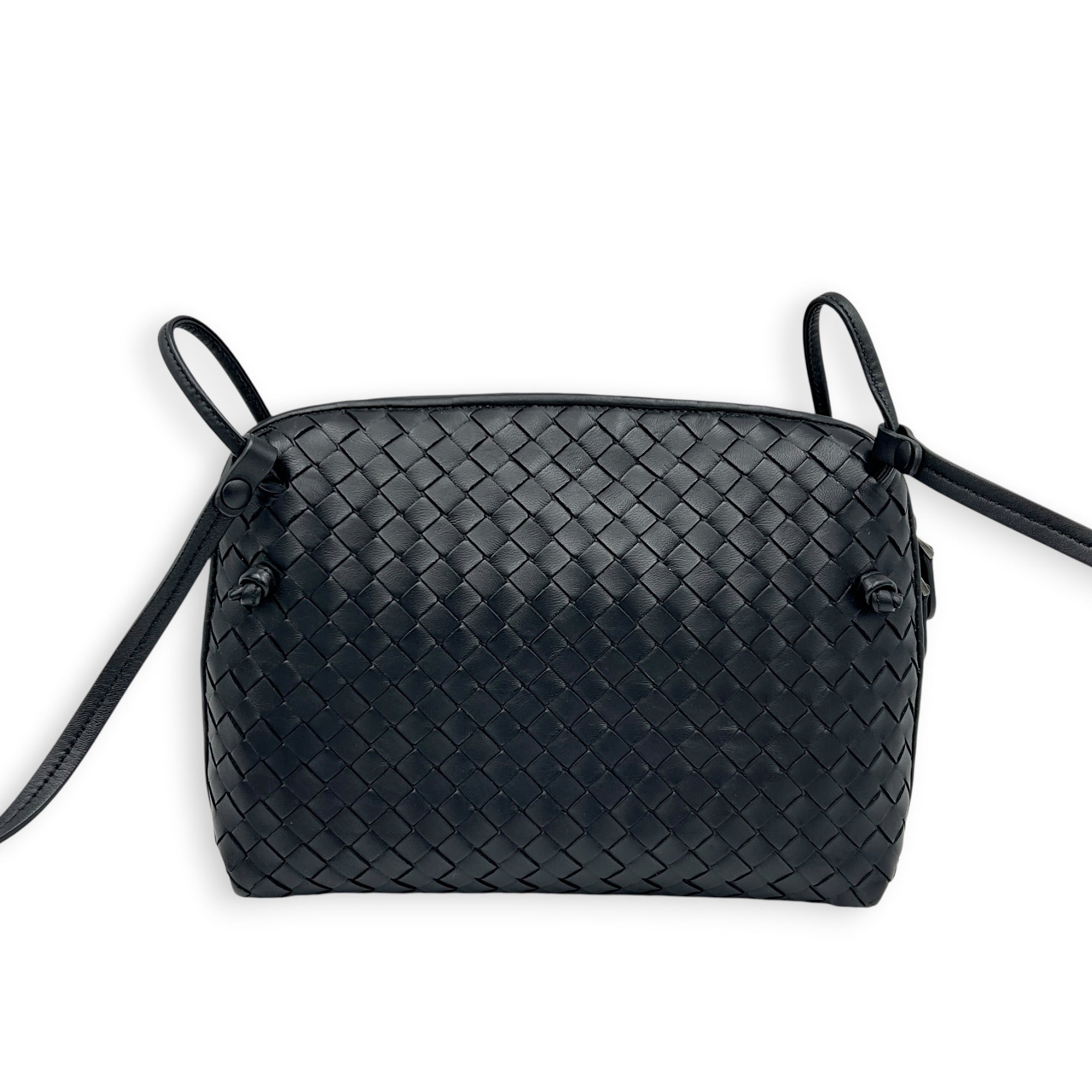 Intrecciato Crossbody Bag Black in Intrecciato Leather, Gunmetal hardware