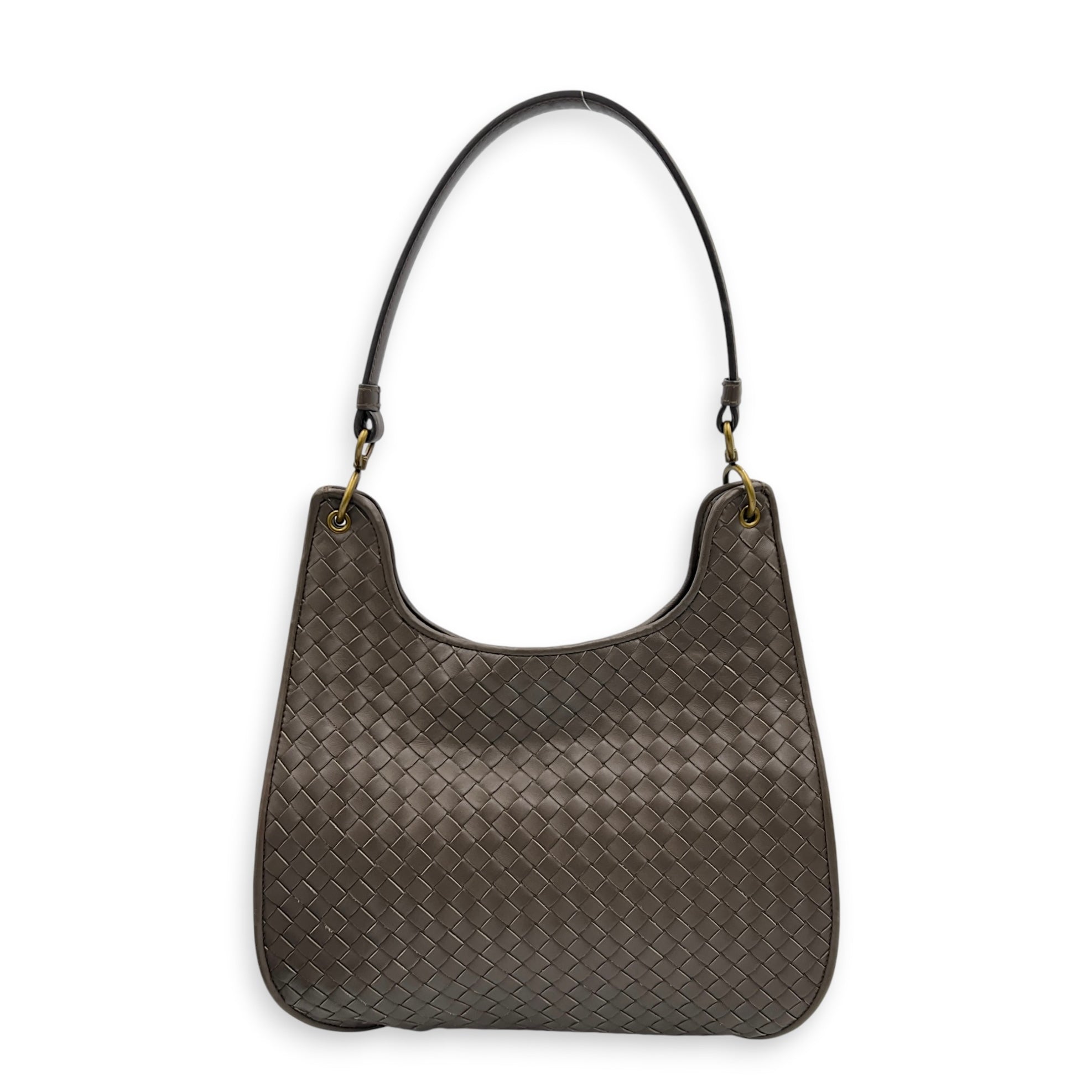 Intrecciato Shoulder Bag Brown in Intrecciato Leather, Gold hardware