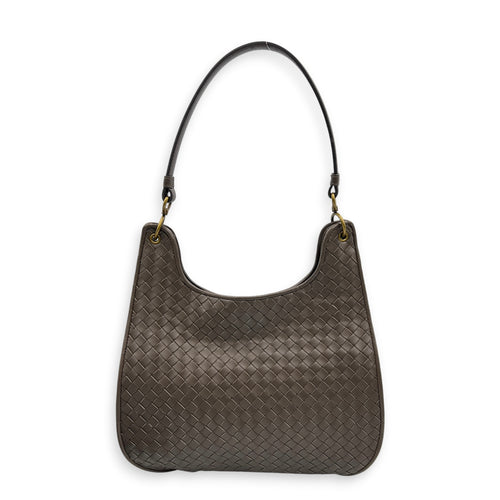 Intrecciato Shoulder Bag Brown in Intrecciato Leather, Gold hardware