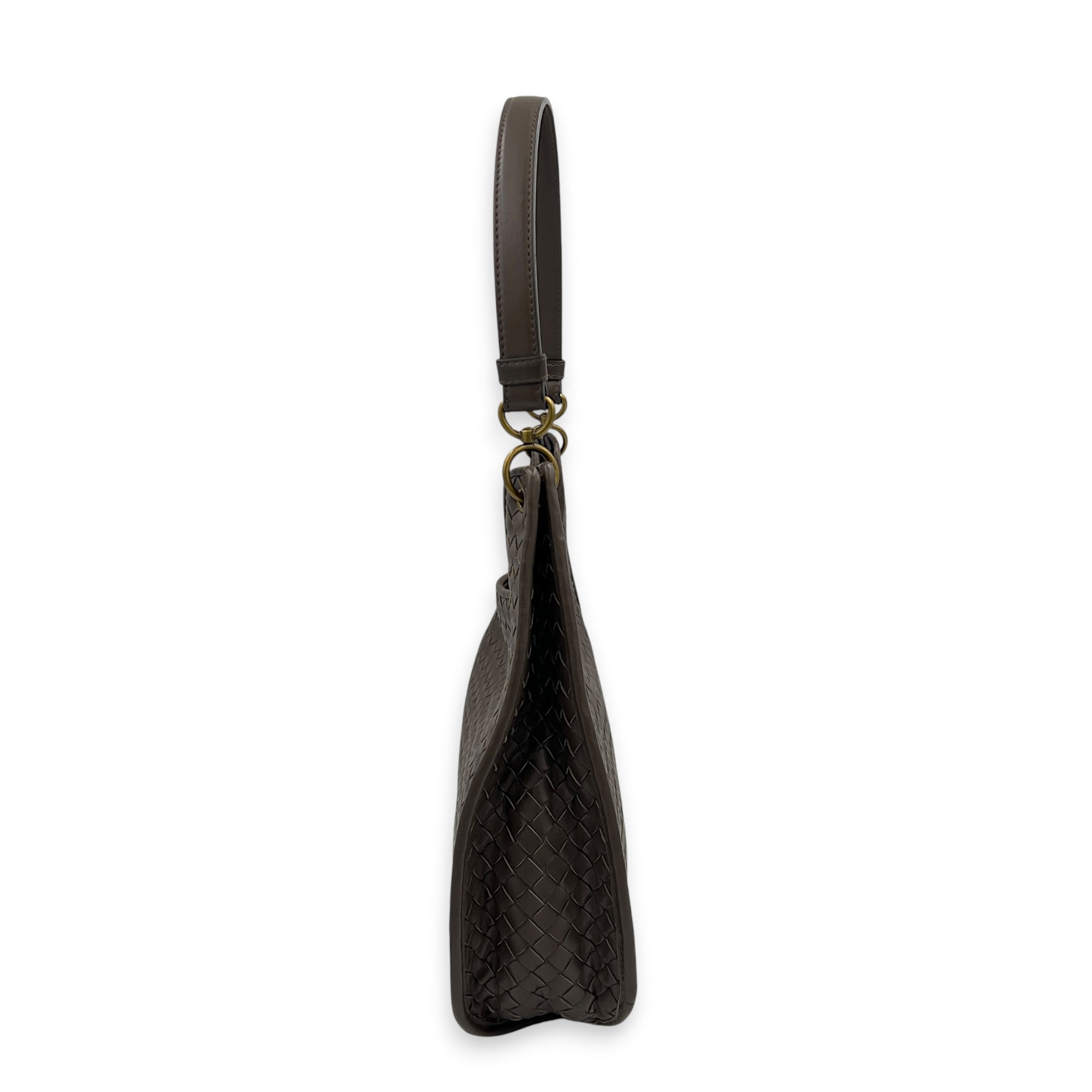 Intrecciato Shoulder Bag Brown in Intrecciato Leather, Gold hardware