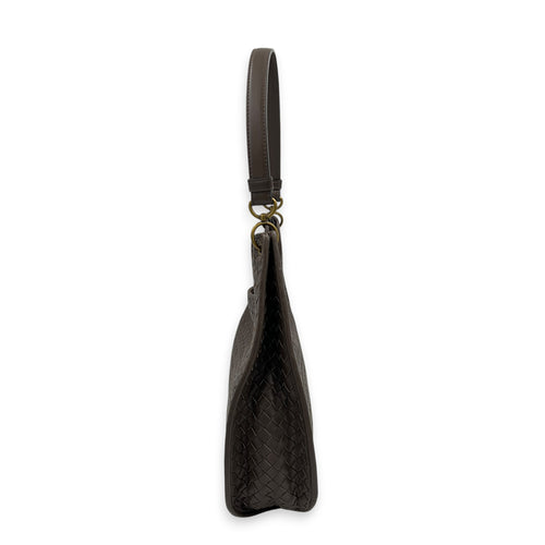 Intrecciato Shoulder Bag Brown in Intrecciato Leather, Gold hardware