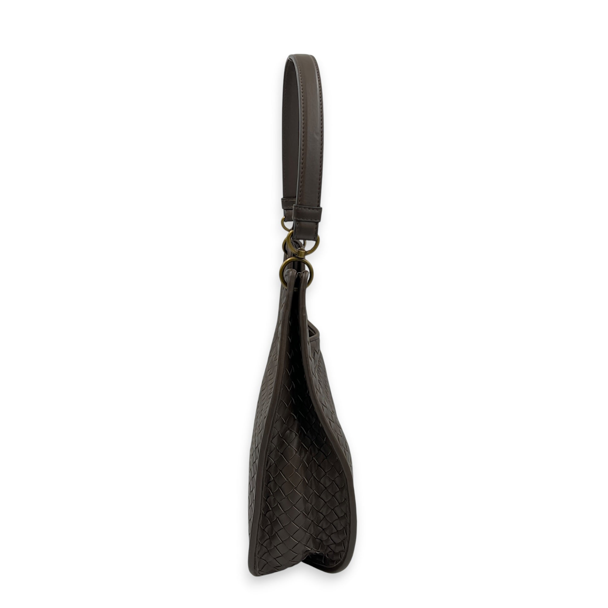 Intrecciato Shoulder Bag Brown in Intrecciato Leather, Gold hardware