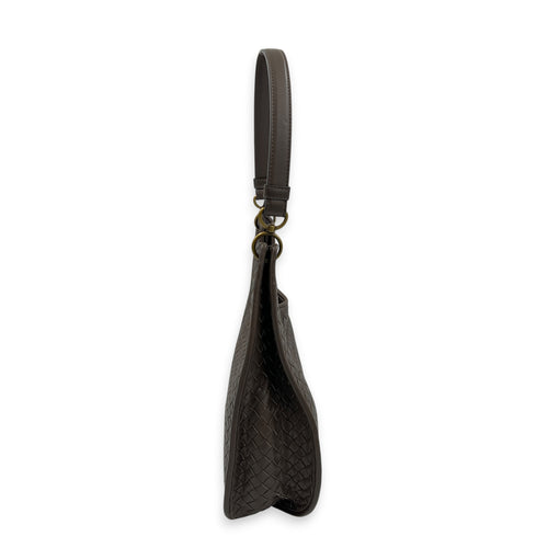 Intrecciato Shoulder Bag Brown in Intrecciato Leather, Gold hardware