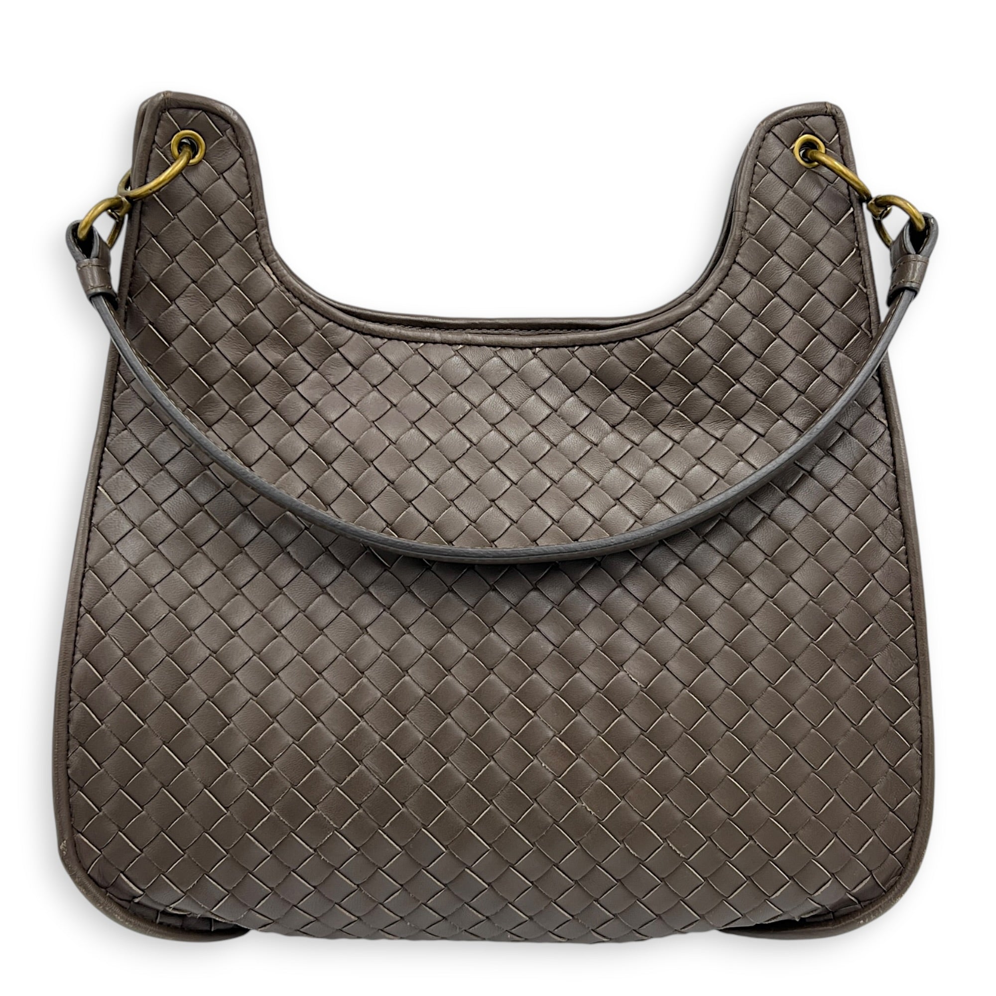 Intrecciato Shoulder Bag Brown in Intrecciato Leather, Gold hardware