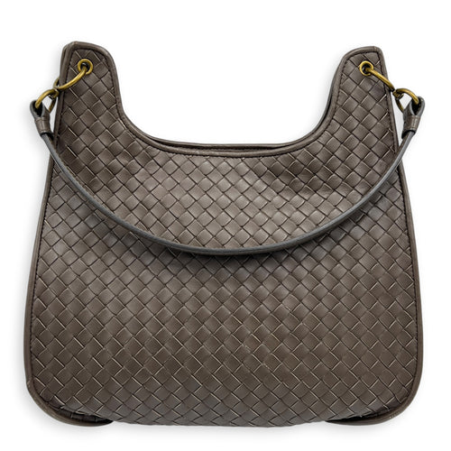 Intrecciato Shoulder Bag Brown in Intrecciato Leather, Gold hardware