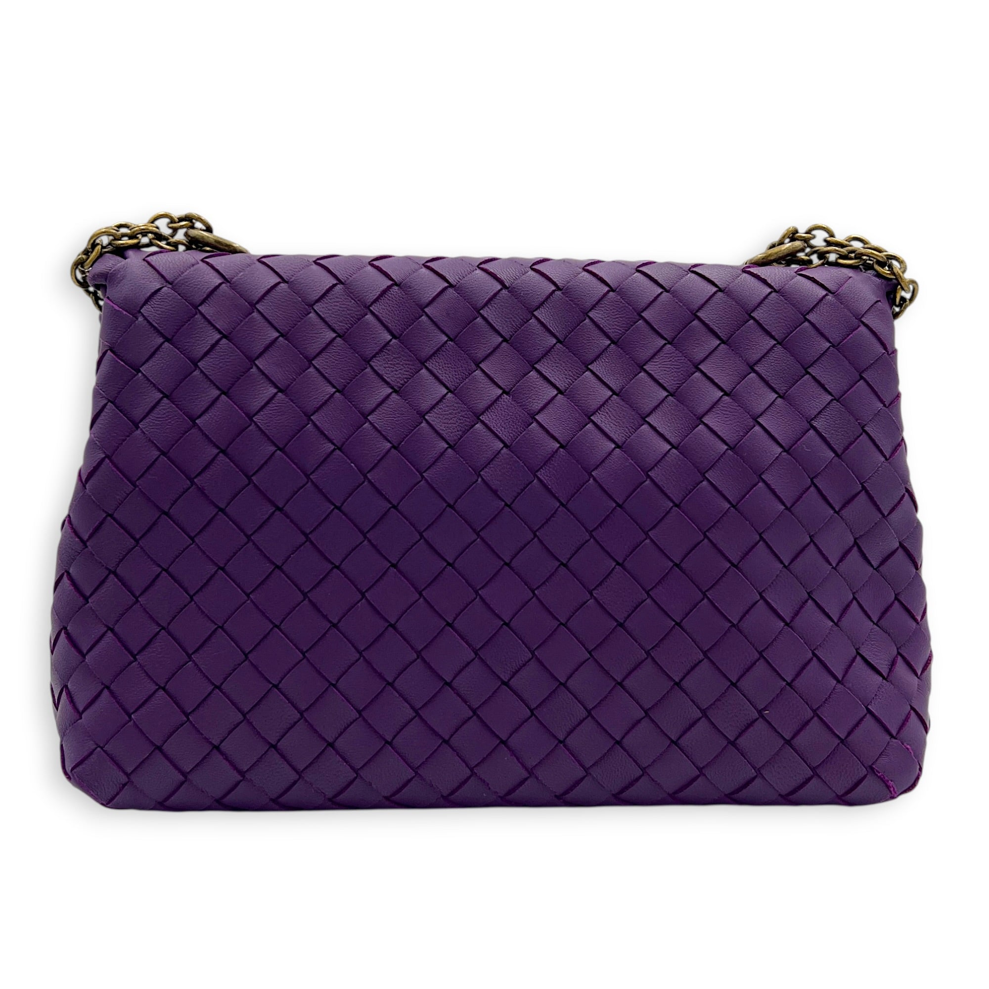 Intrecciato Shoulder Bag Purple in Intrecciato Leather, Antique Brass hardware