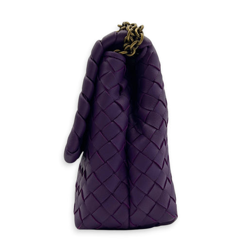 Intrecciato Shoulder Bag Purple in Intrecciato Leather, Antique Brass hardware