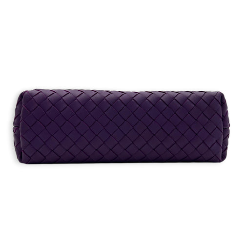 Intrecciato Shoulder Bag Purple in Intrecciato Leather, Antique Brass hardware