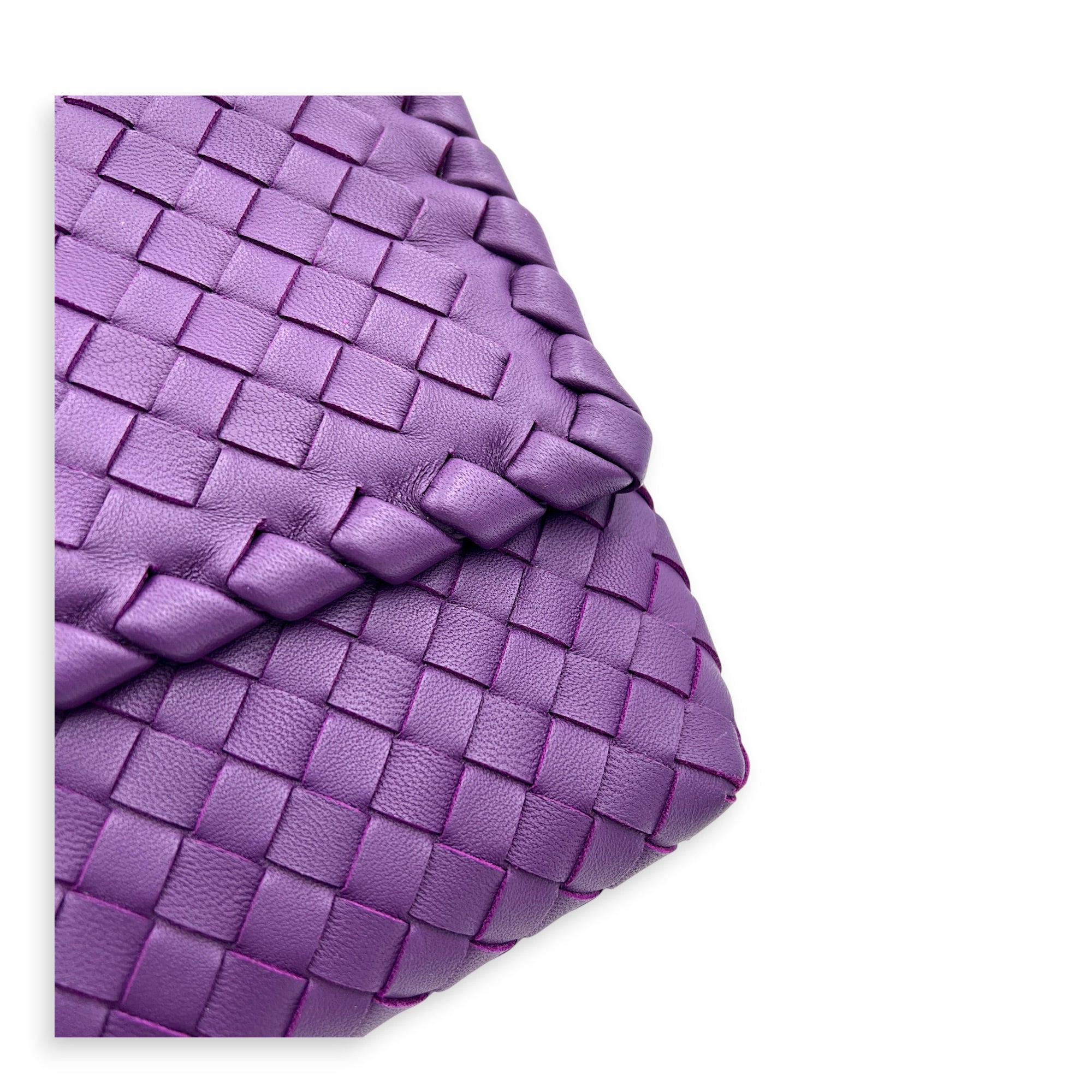 Intrecciato Shoulder Bag Purple in Intrecciato Leather, Antique Brass hardware