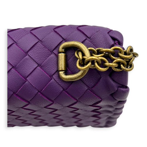 Intrecciato Shoulder Bag Purple in Intrecciato Leather, Antique Brass hardware