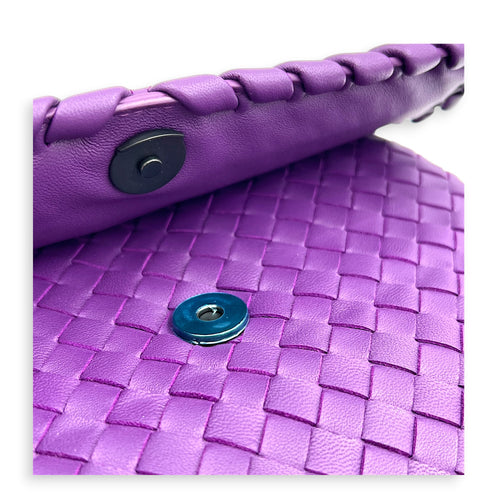 Intrecciato Shoulder Bag Purple in Intrecciato Leather, Antique Brass hardware