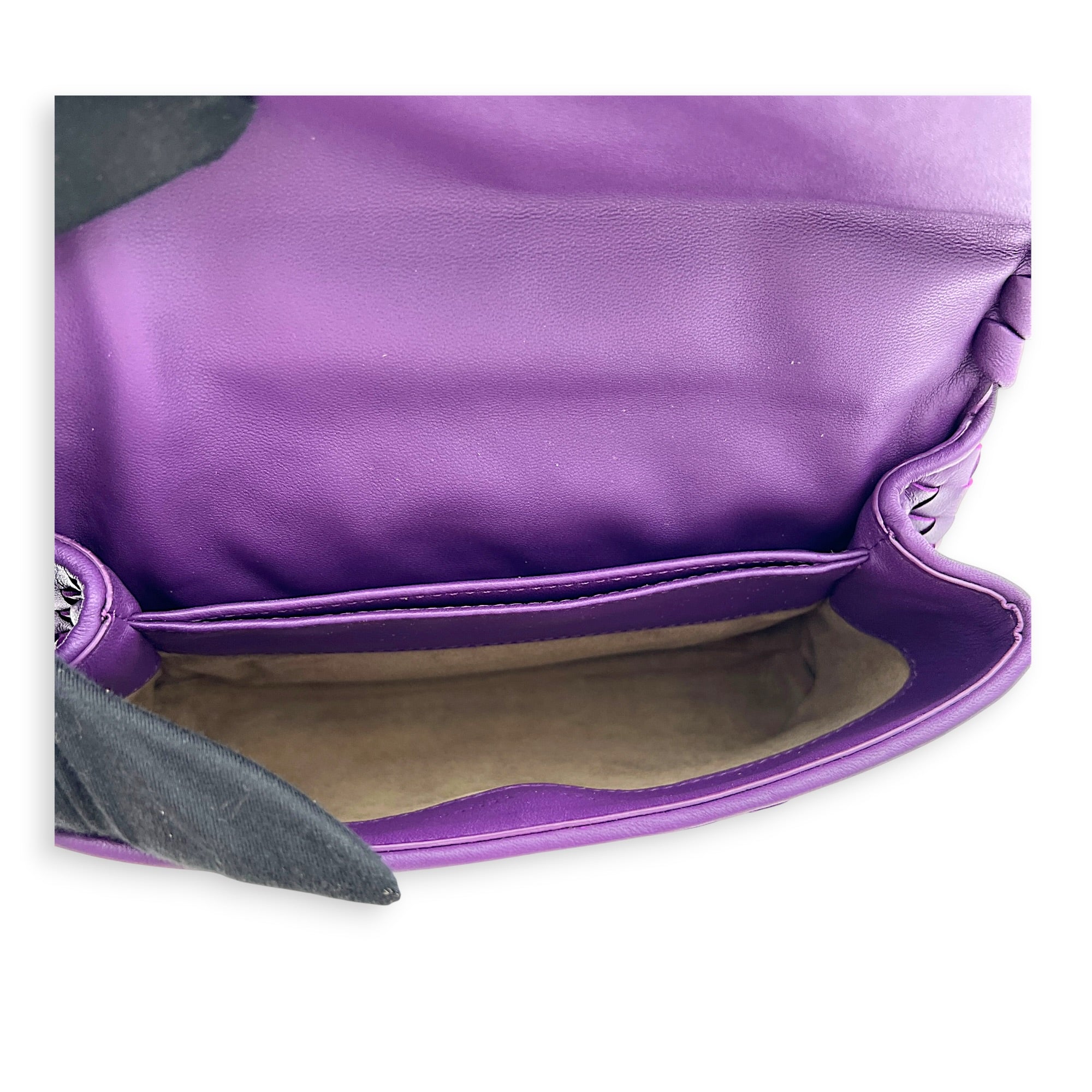 Intrecciato Shoulder Bag Purple in Intrecciato Leather, Antique Brass hardware