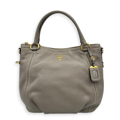Vitello Shine Shoulder Bag Grey in Calfskin, Gold hardware