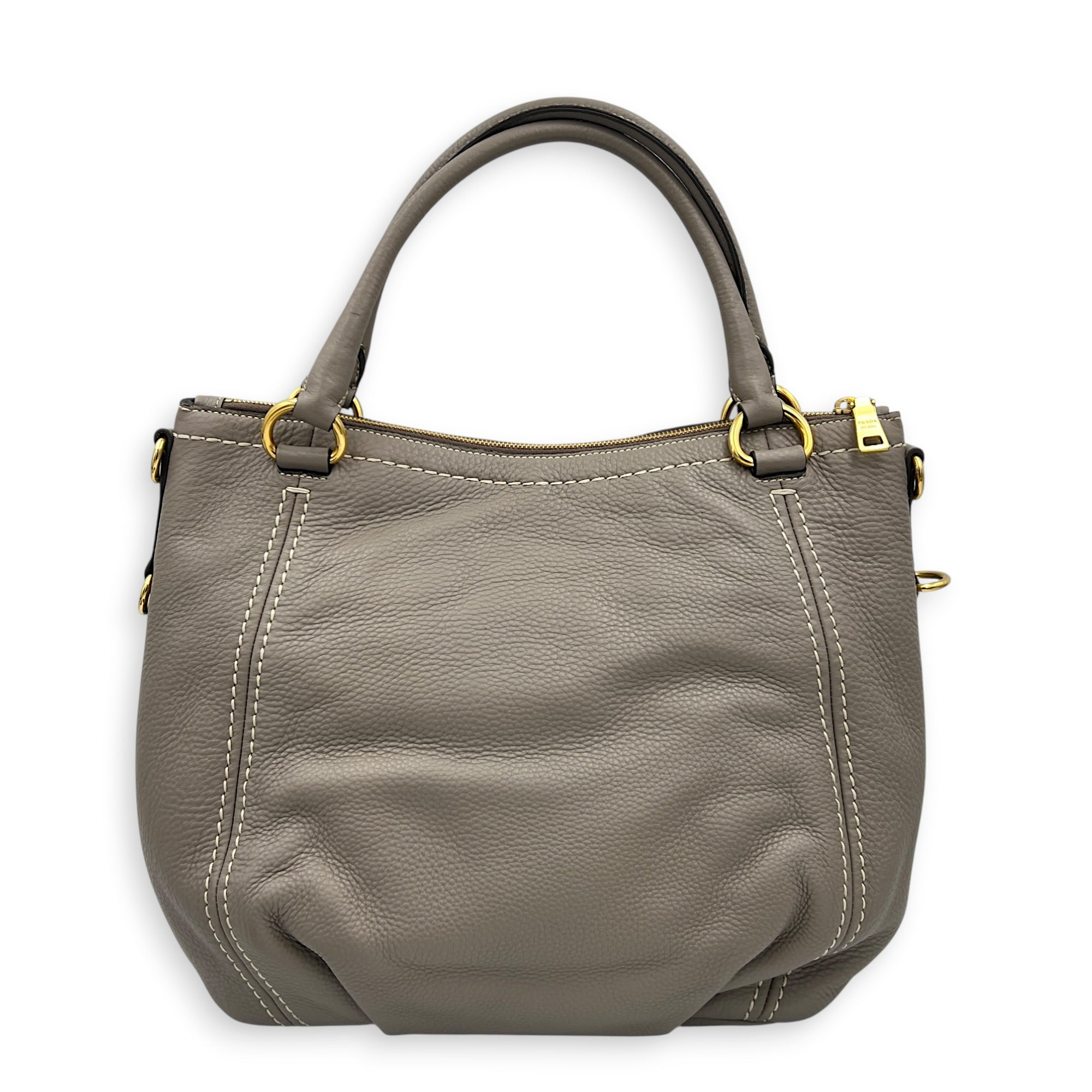 Vitello Shine Shoulder Bag Grey in Calfskin, Gold hardware