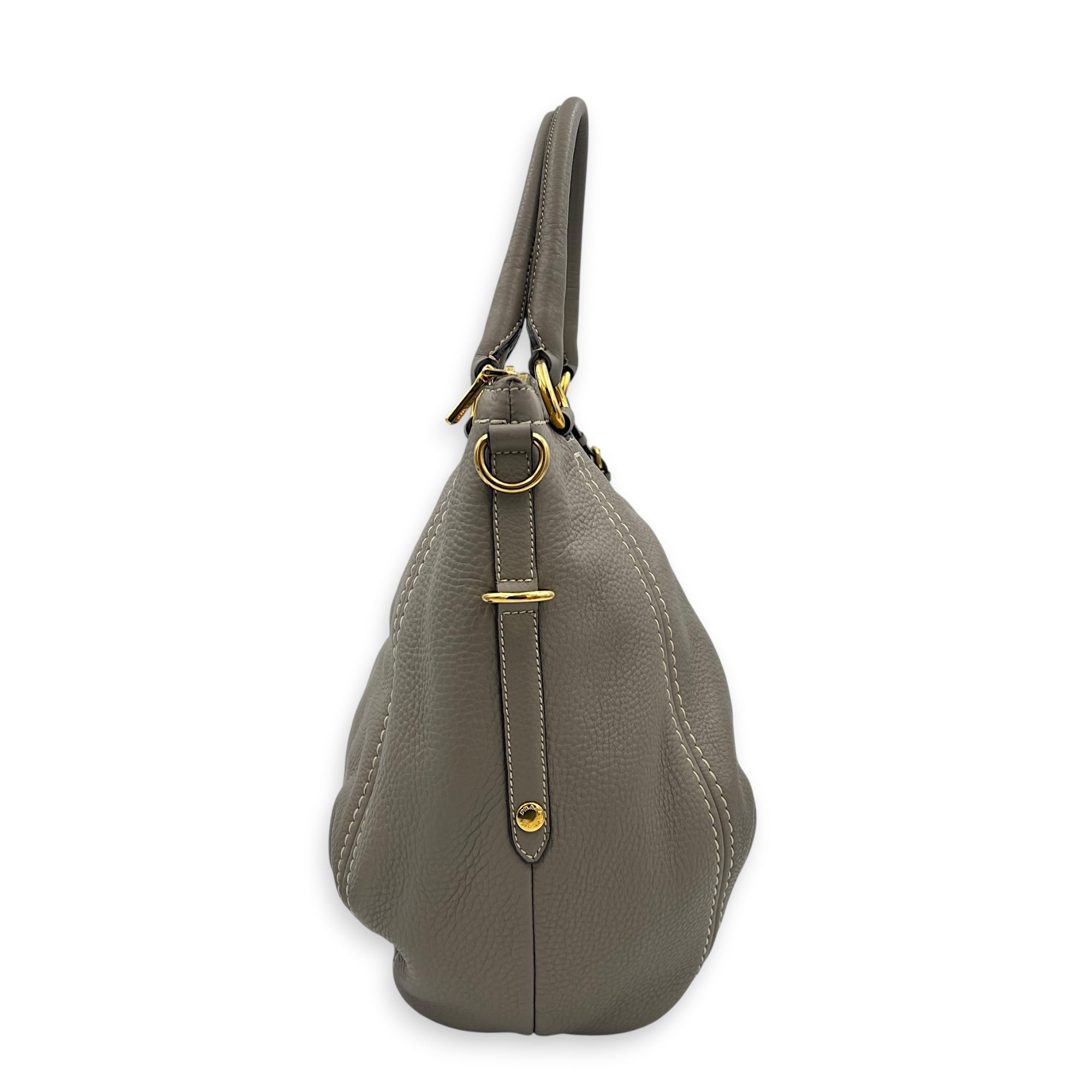 Vitello Shine Shoulder Bag Grey in Calfskin, Gold hardware