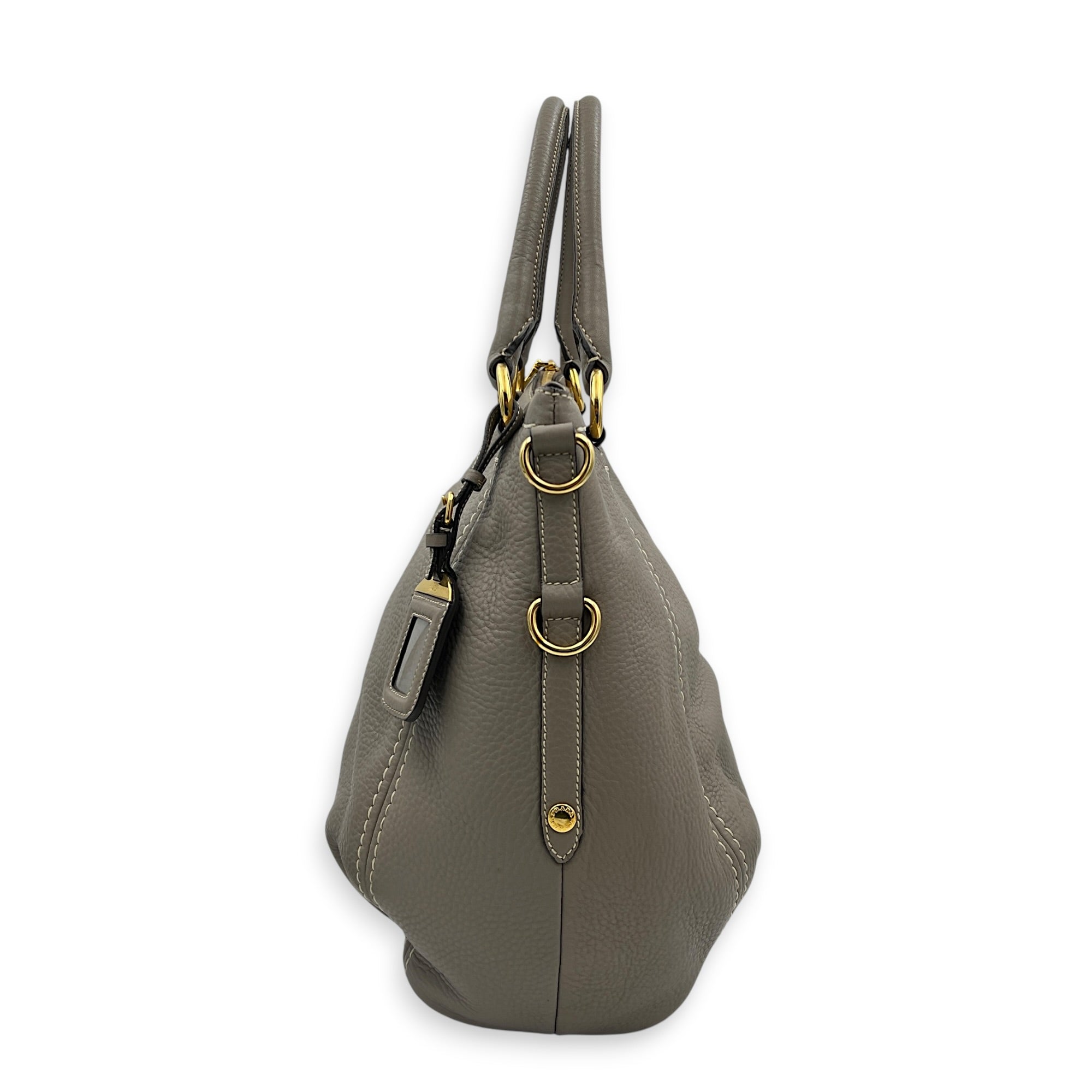 Vitello Shine Shoulder Bag Grey in Calfskin, Gold hardware