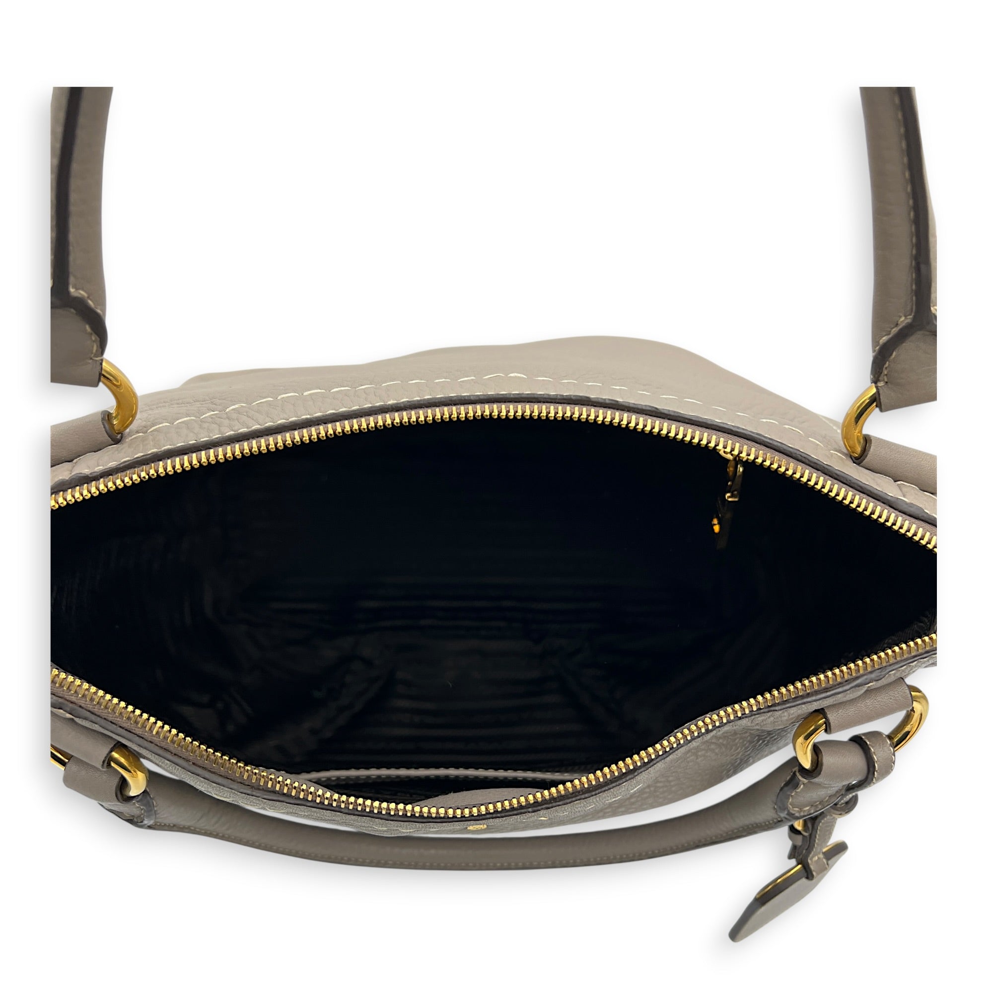 Vitello Shine Shoulder Bag Grey in Calfskin, Gold hardware