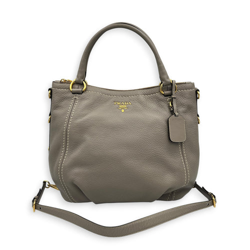Vitello Shine Shoulder Bag Grey in Calfskin, Gold hardware