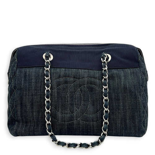 Paris Biarritz Tote Bag Blue in Denim, Silver hardware