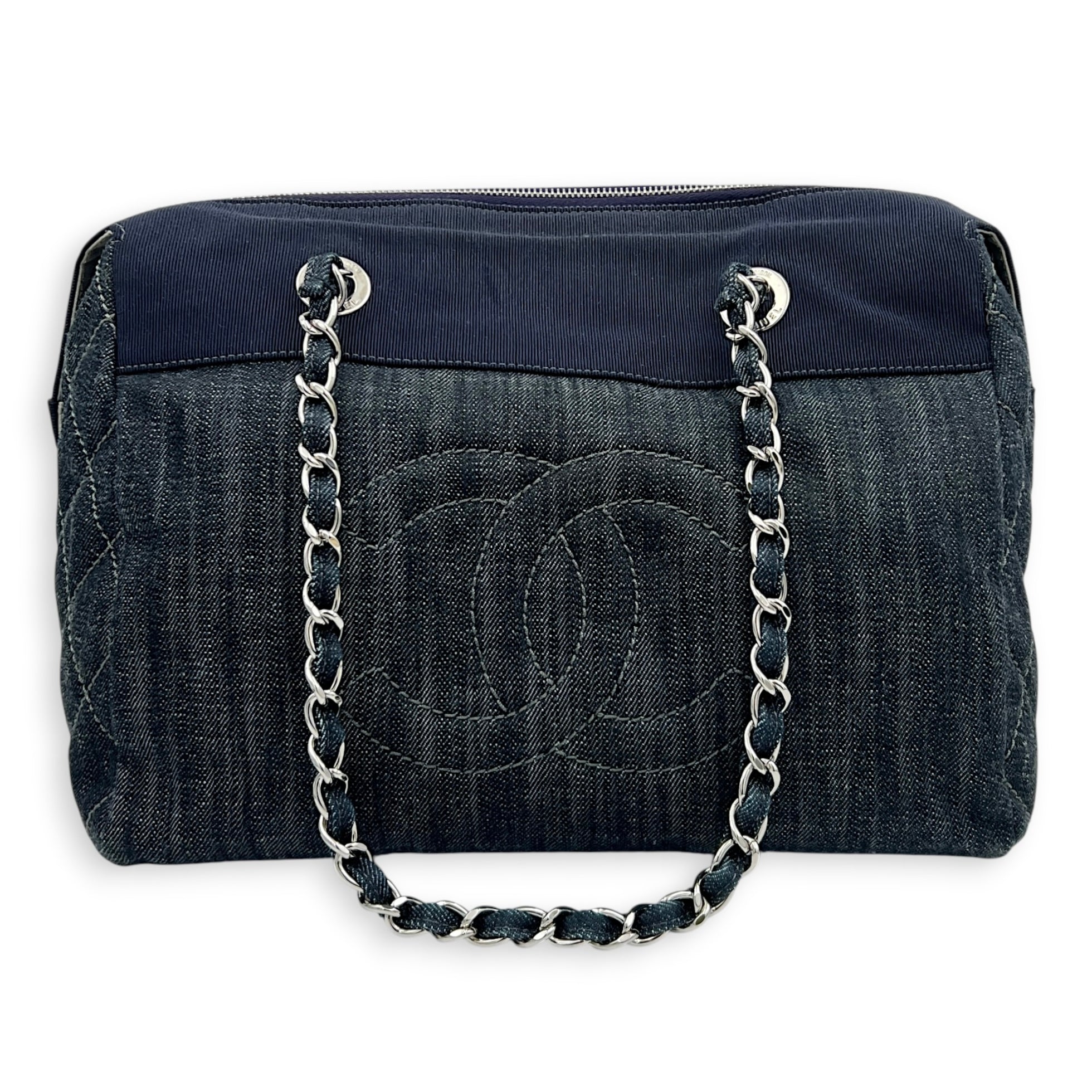 Paris Biarritz Tote Bag Blue in Denim, Silver hardware