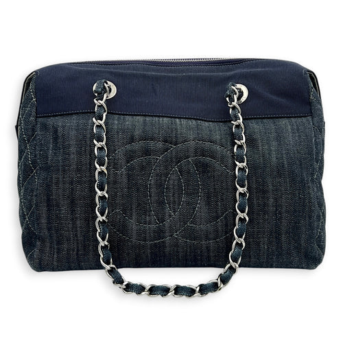 Paris Biarritz Tote Bag Blue in Denim, Silver hardware