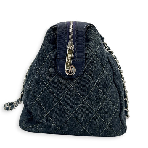 Paris Biarritz Tote Bag Blue in Denim, Silver hardware
