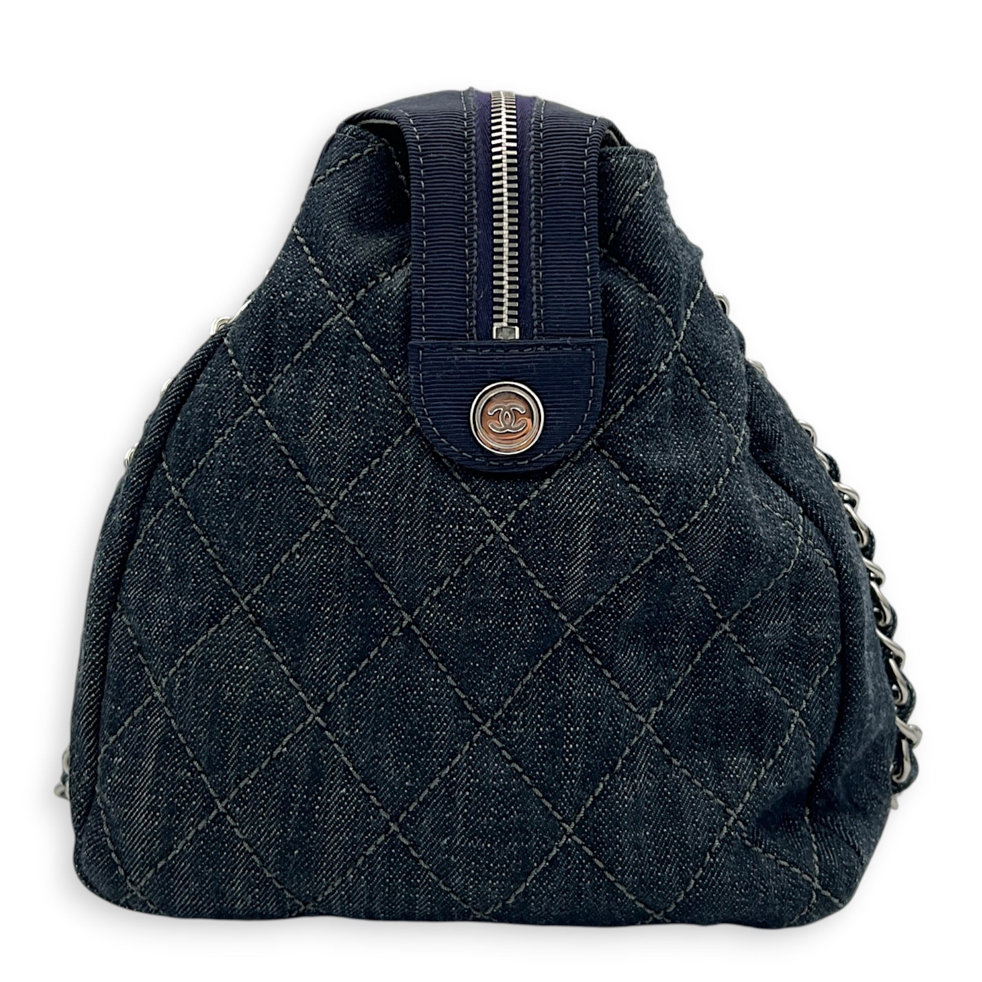 Paris Biarritz Tote Bag Blue in Denim, Silver hardware