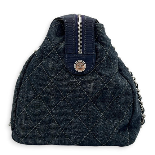 Paris Biarritz Tote Bag Blue in Denim, Silver hardware