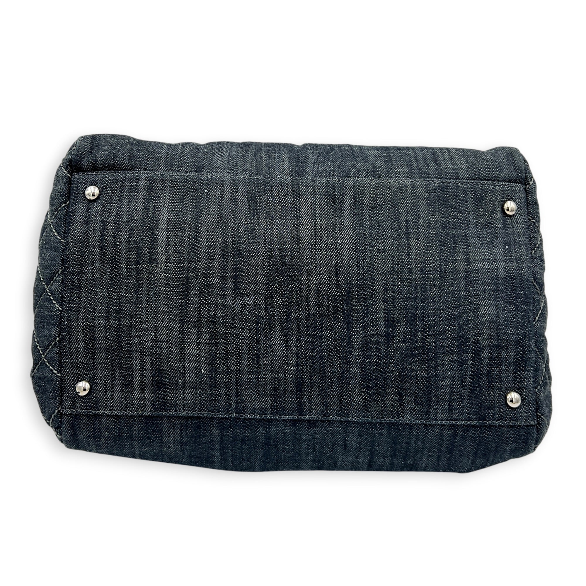 Paris Biarritz Tote Bag Blue in Denim, Silver hardware