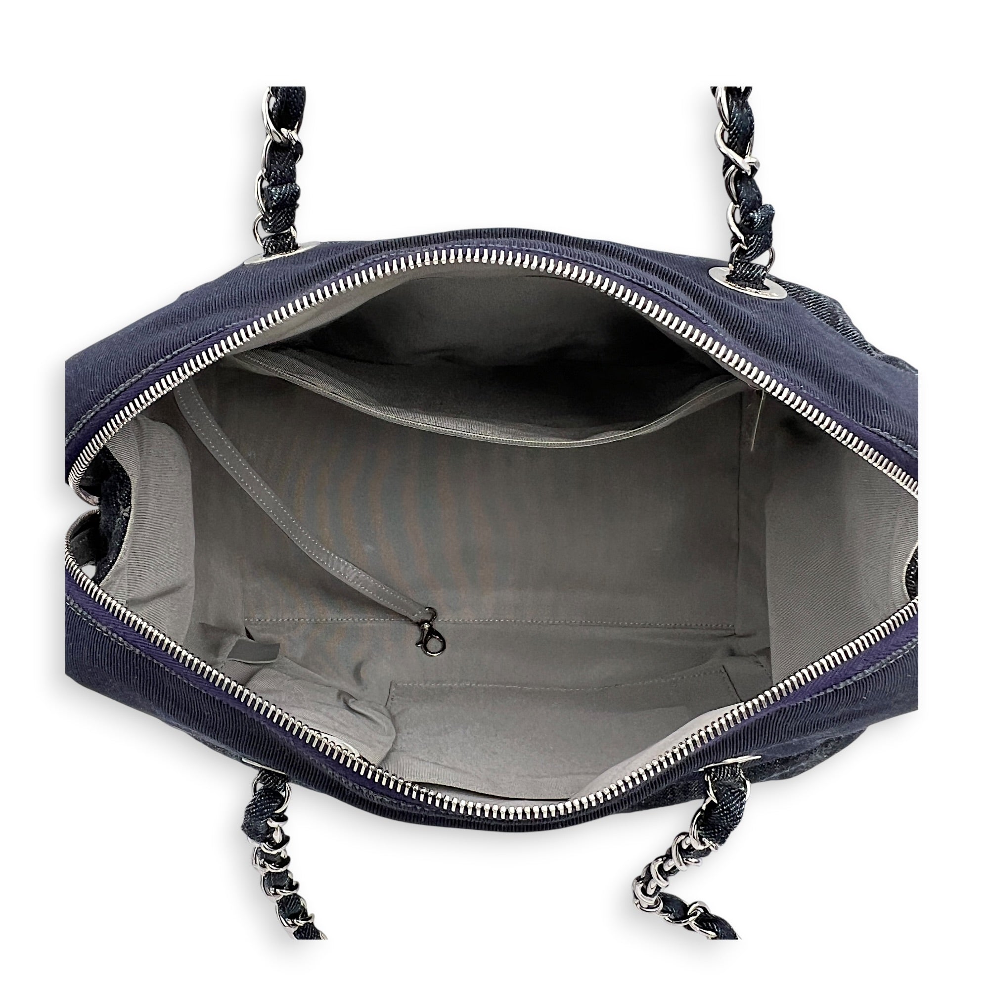 Paris Biarritz Tote Bag Blue in Denim, Silver hardware