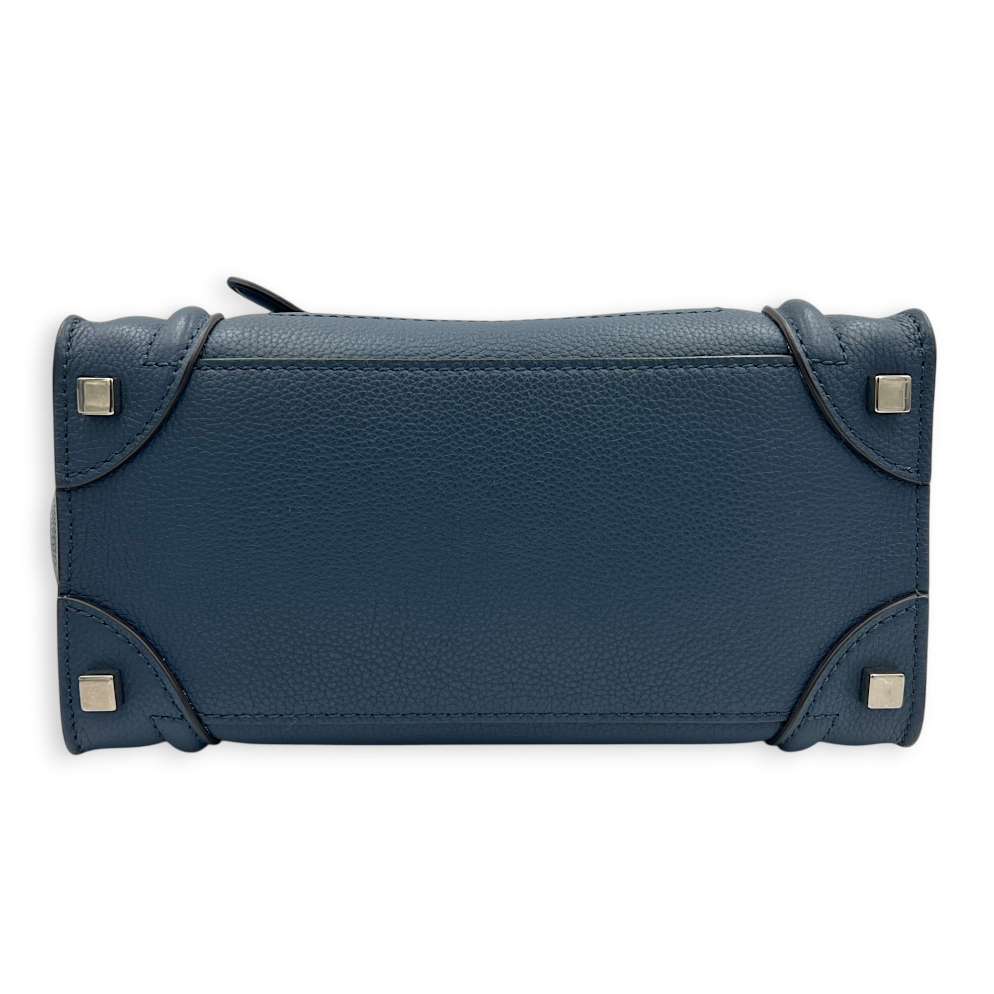 Luggage Top Handle Bag Mini Steel Blue in Calfskin, Silver hardware