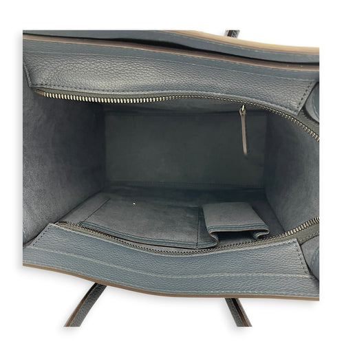 Luggage Top Handle Bag Mini Steel Blue in Calfskin, Silver hardware