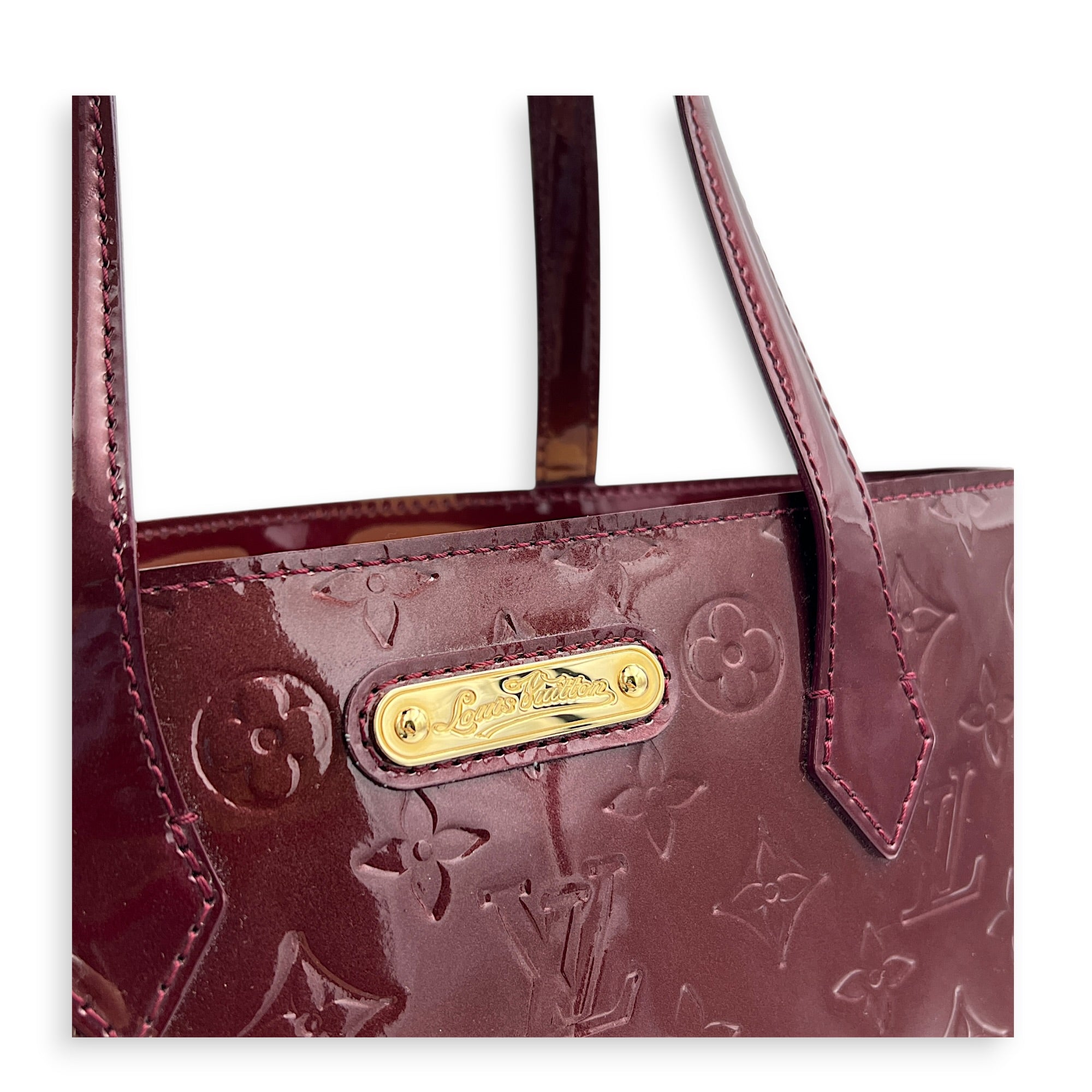 Wilshire Tote Bag Amarante in Monogram Vernis Leather, Gold hardware