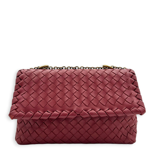 Intrecciato Shoulder Bag Red in Intrecciato Leather, Gold hardware