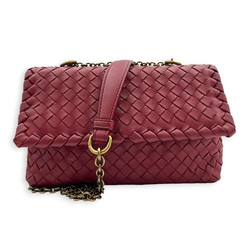 Intrecciato Shoulder Bag Red in Intrecciato Leather, Gold hardware