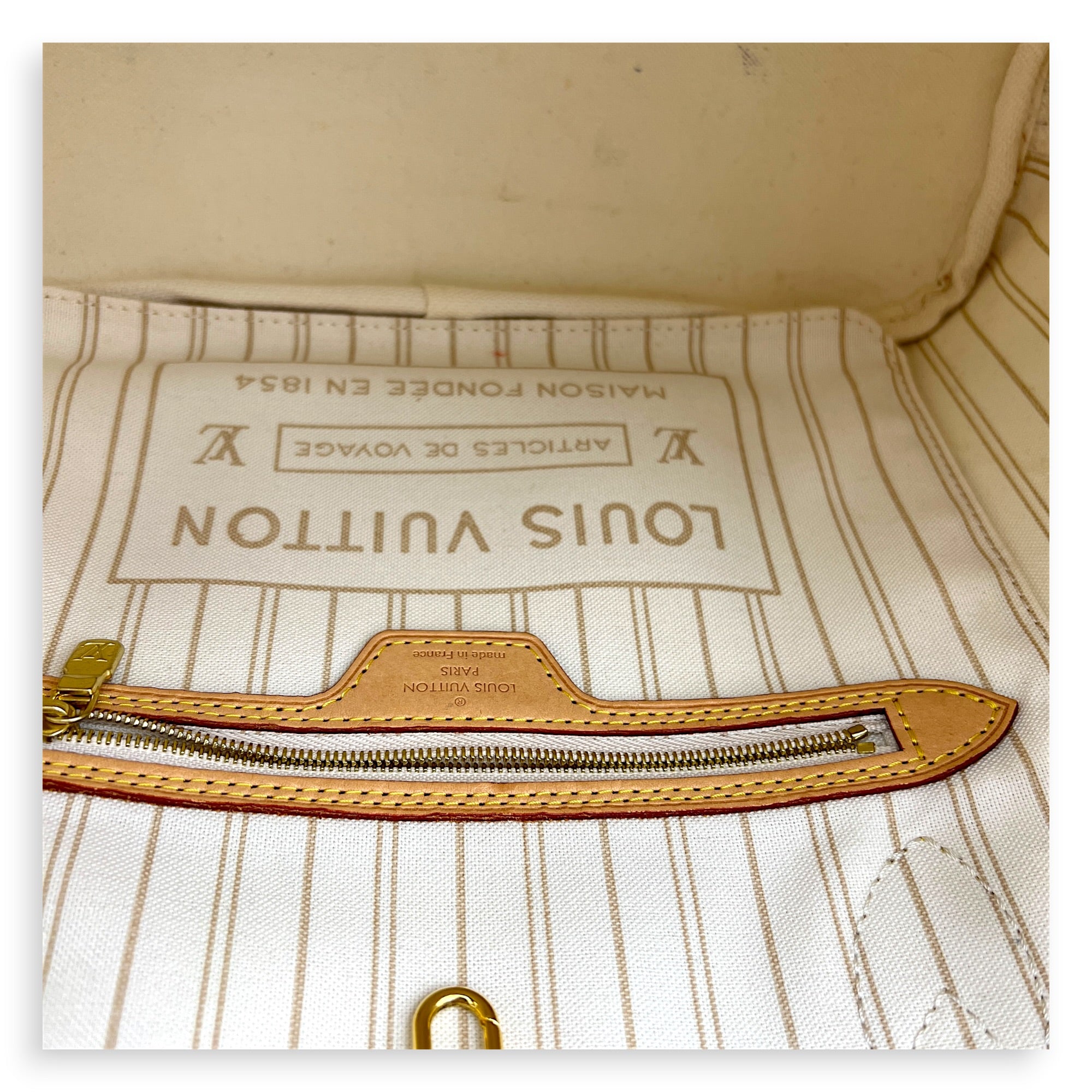 Neverfull Tote Bag PM Damier Azur in Coated Canvas, Gold hardware