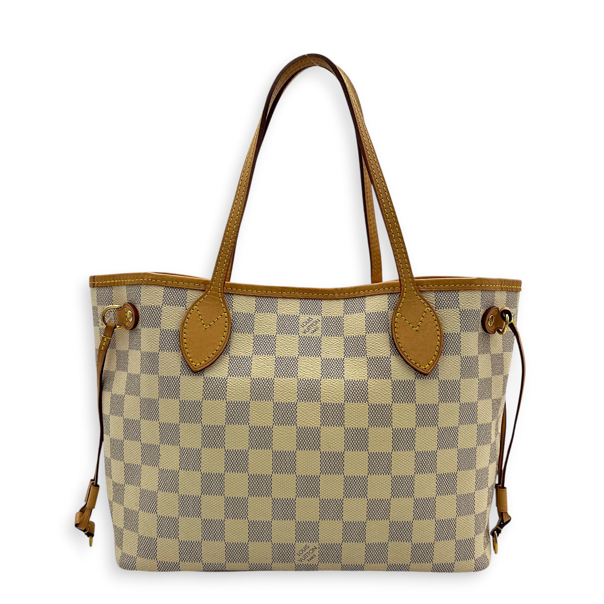 Neverfull Tote Bag PM Damier Azur in Coated Canvas, Gold hardware