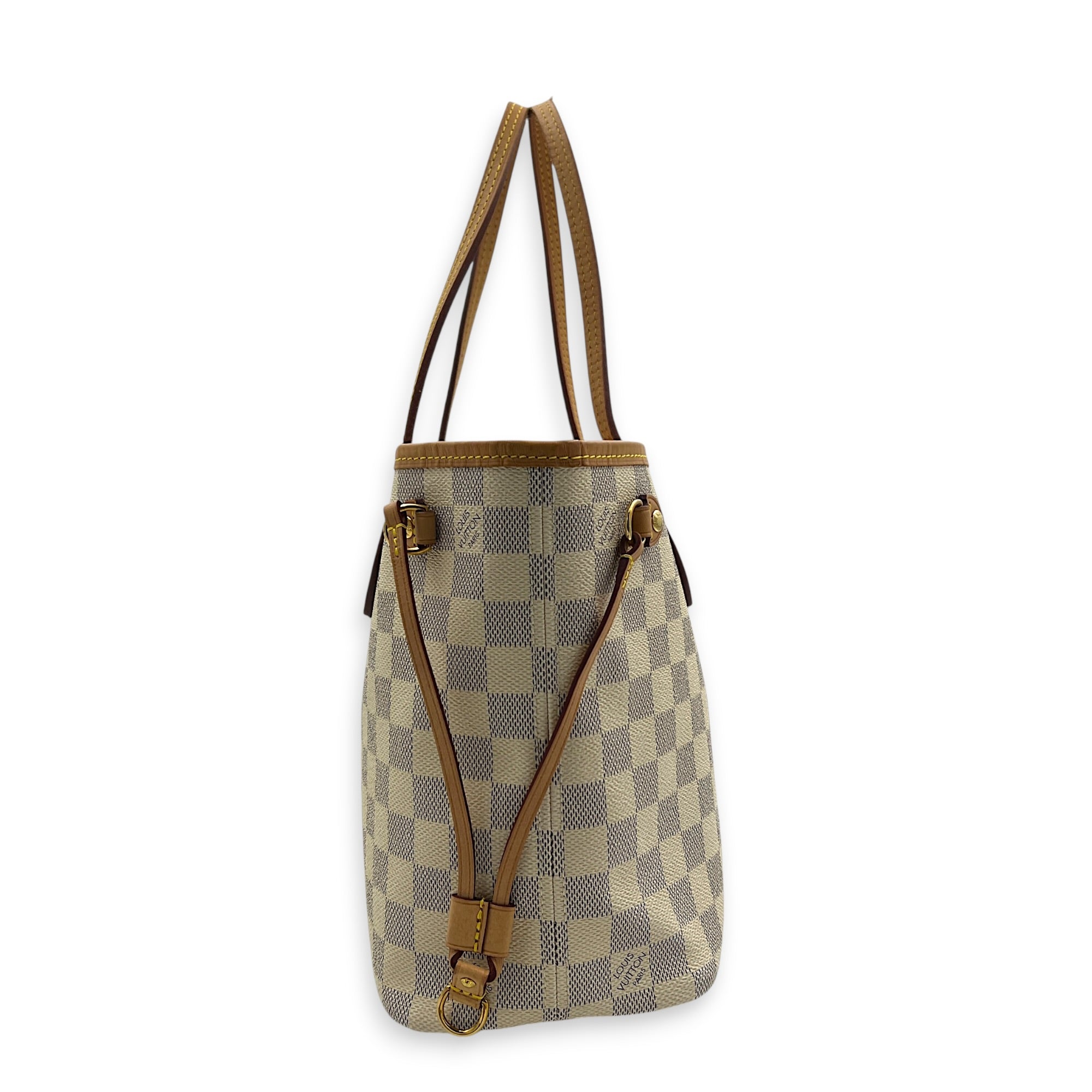 Neverfull Tote Bag PM Damier Azur in Coated Canvas, Gold hardware