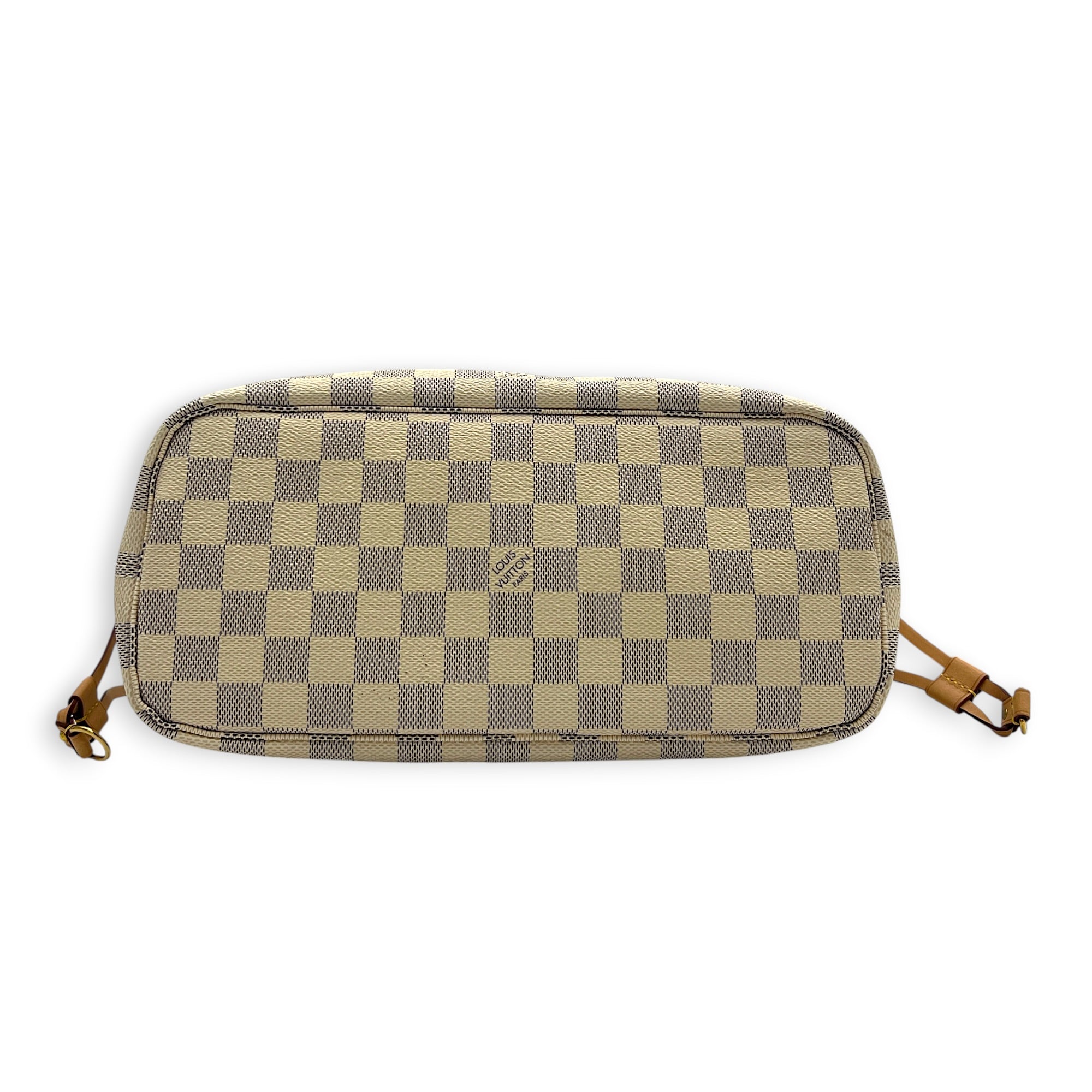 Neverfull Tote Bag PM Damier Azur in Coated Canvas, Gold hardware