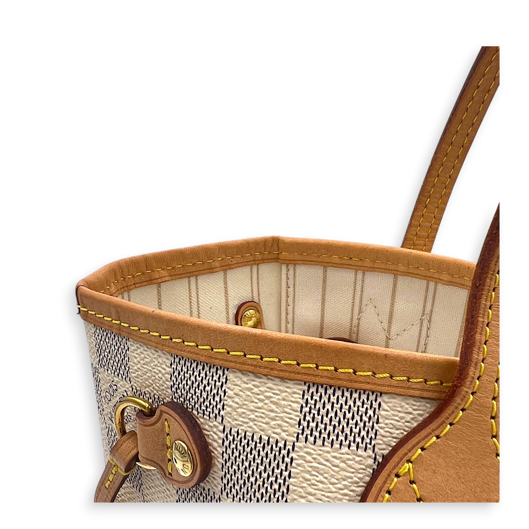 Neverfull Tote Bag PM Damier Azur in Coated Canvas, Gold hardware